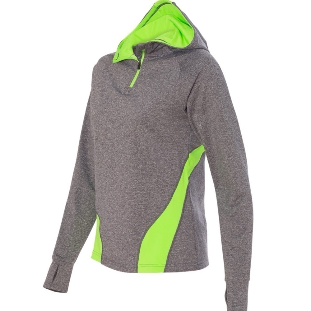 Augusta Sportswear Freedom 1/4 Zip Hooded Pullover Sweatshirt Gray Neon Green XS